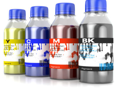 étiquette technique Four banks with printer ink, isolated on white background